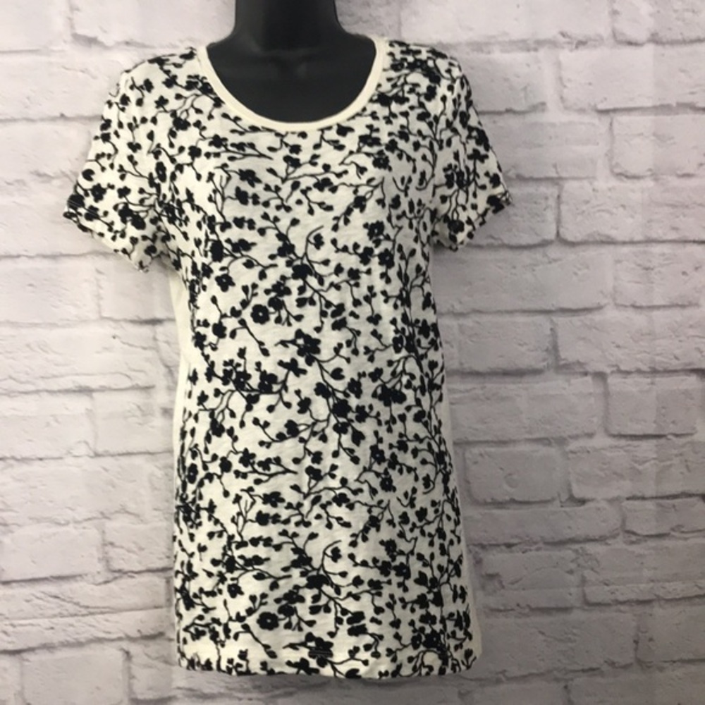 J Crew Cotton Black and White Flocked TShirt, M